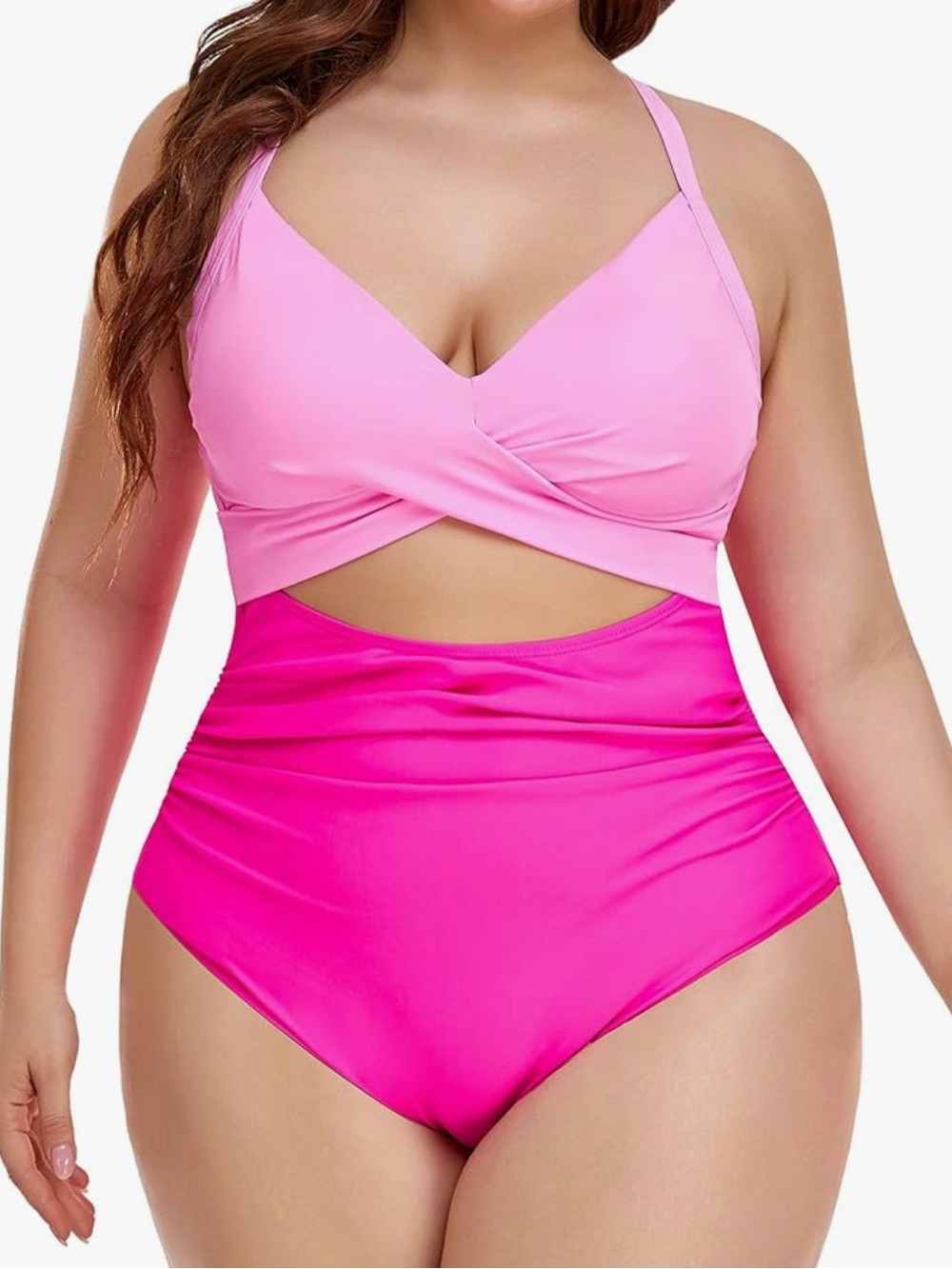 Two-Tone Pink Cutout One-Piece Swimsuit